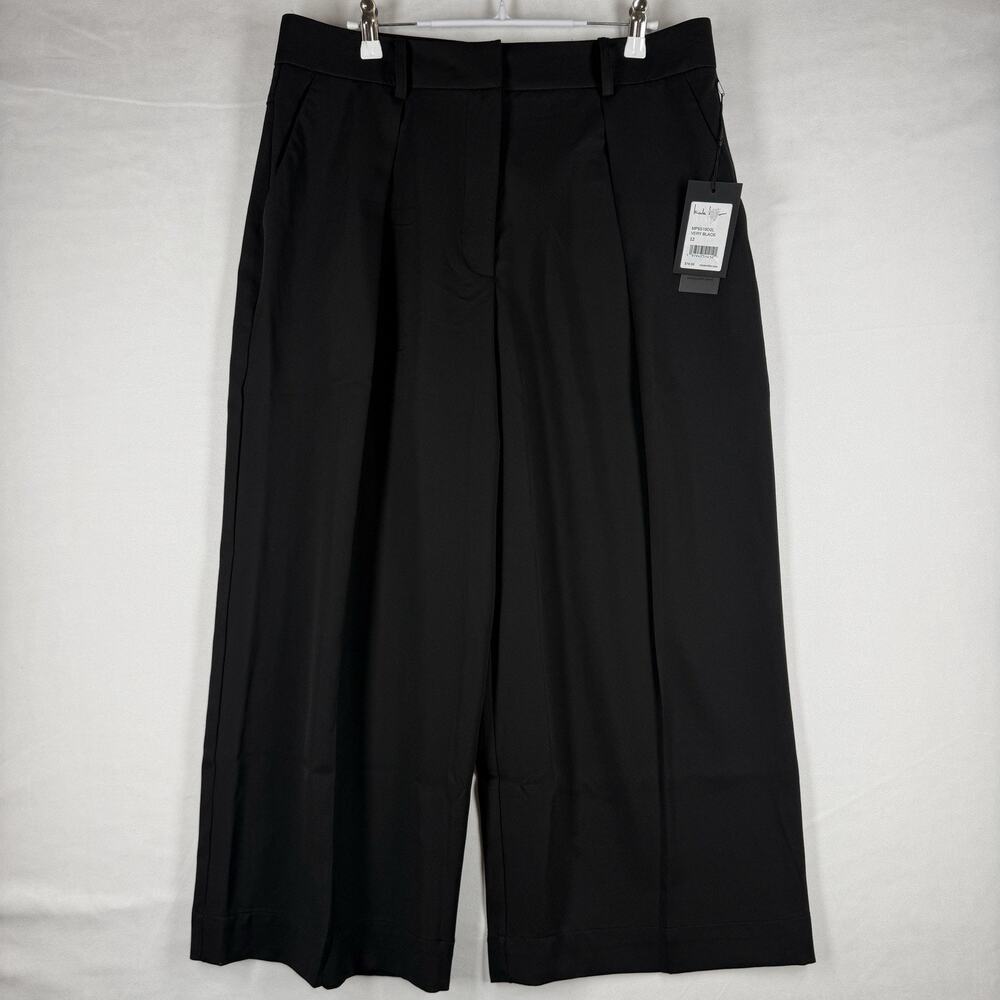 Nicole Miller Women 12 NWT Black Pleated Wide Leg Dress Pants Trousers